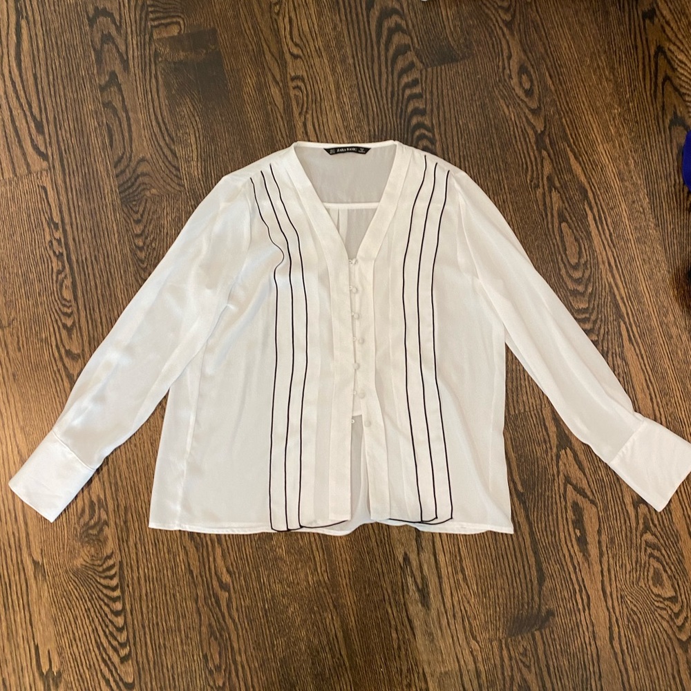 Zara basic white tuxedo button shirt with black piping